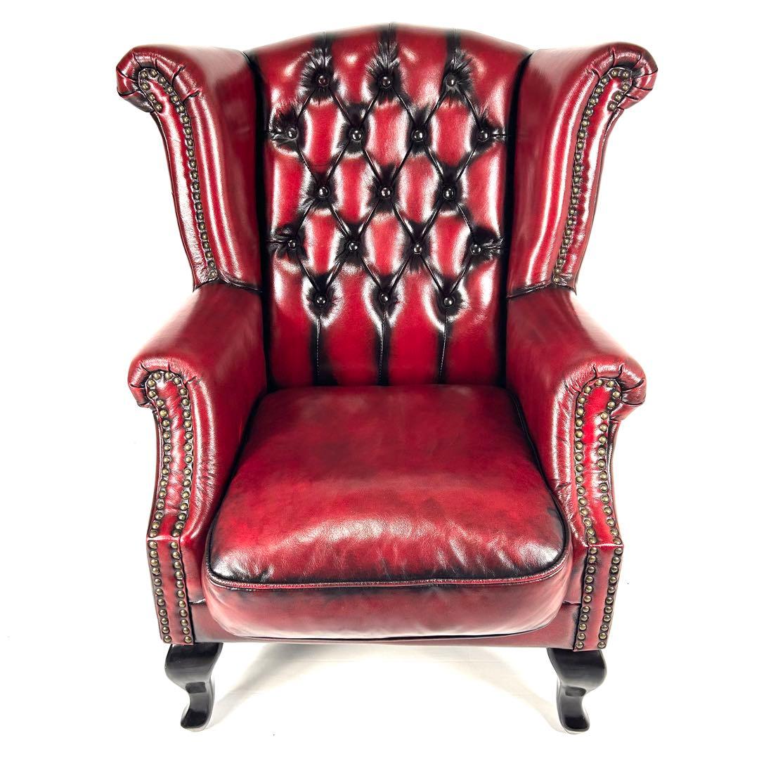 【送料無料】ソファ 本革 1人掛け　ウィングバック チェスターフィールド 本革使用 チェスターフィールド ウィングバック 1人掛けソファ (1P