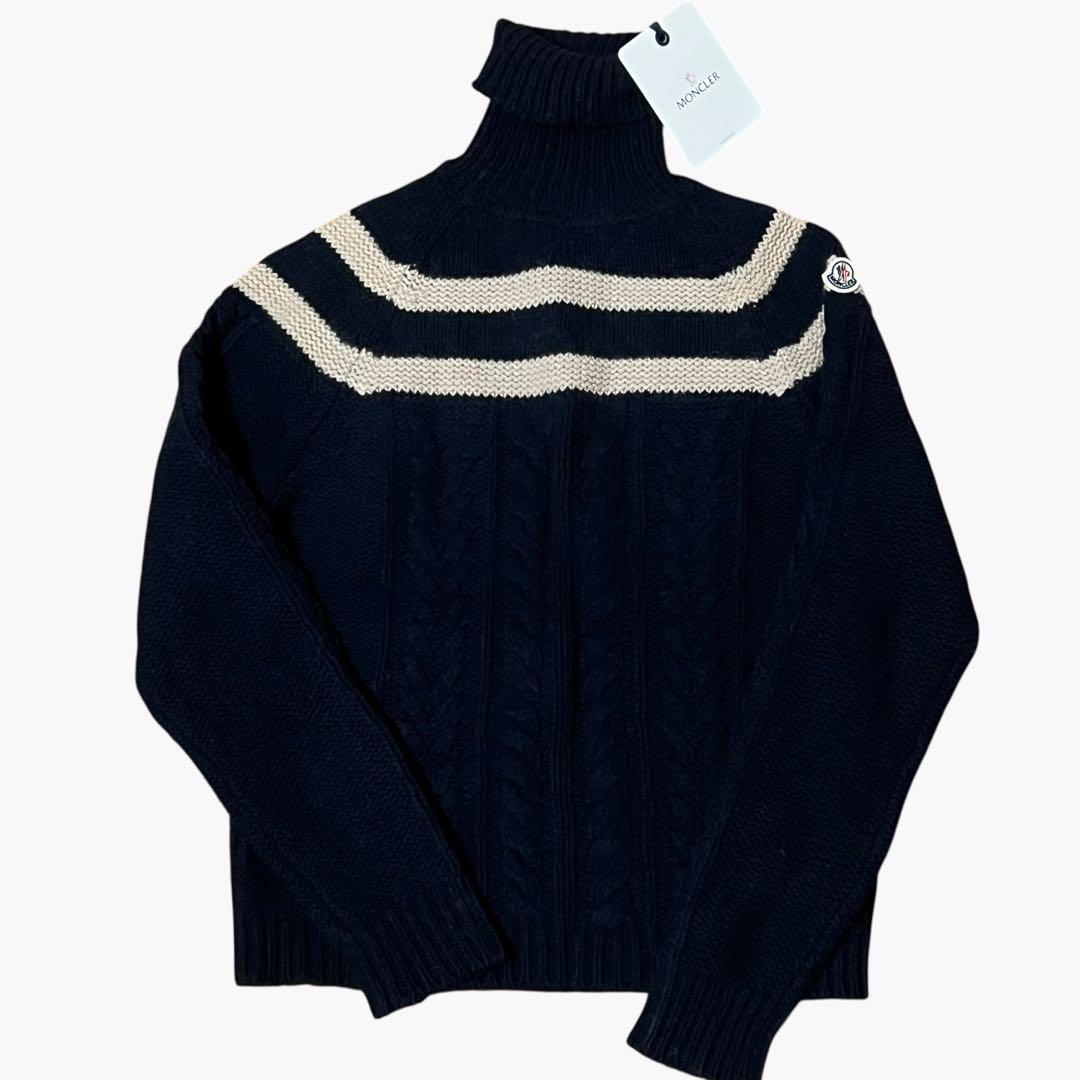 極美品 モンクレール 22AW カシミヤニット ロゴワッペン ブラック S MONCLER (モンクレール) ワッペンロゴ 総柄 クルーネック ニット