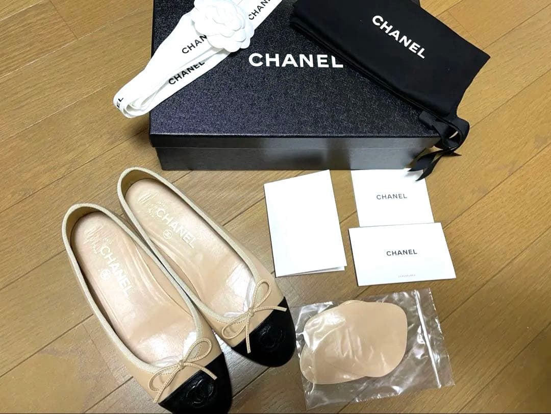 即決価格 ほぼ未使用 裏張済CHANEL バレリーナ＊ベージュ & ブラック org.jpg