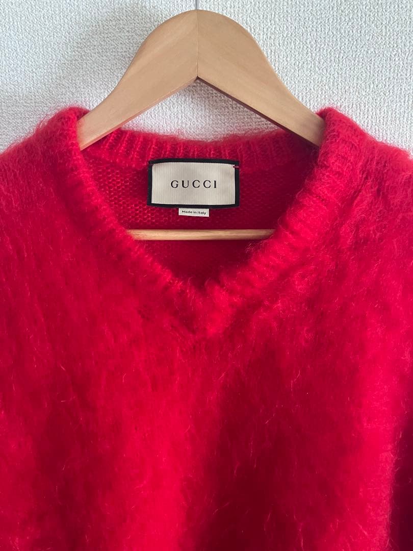 23aw L GUCCI レッド Vネック モヘア ニットセーター - メルカリ