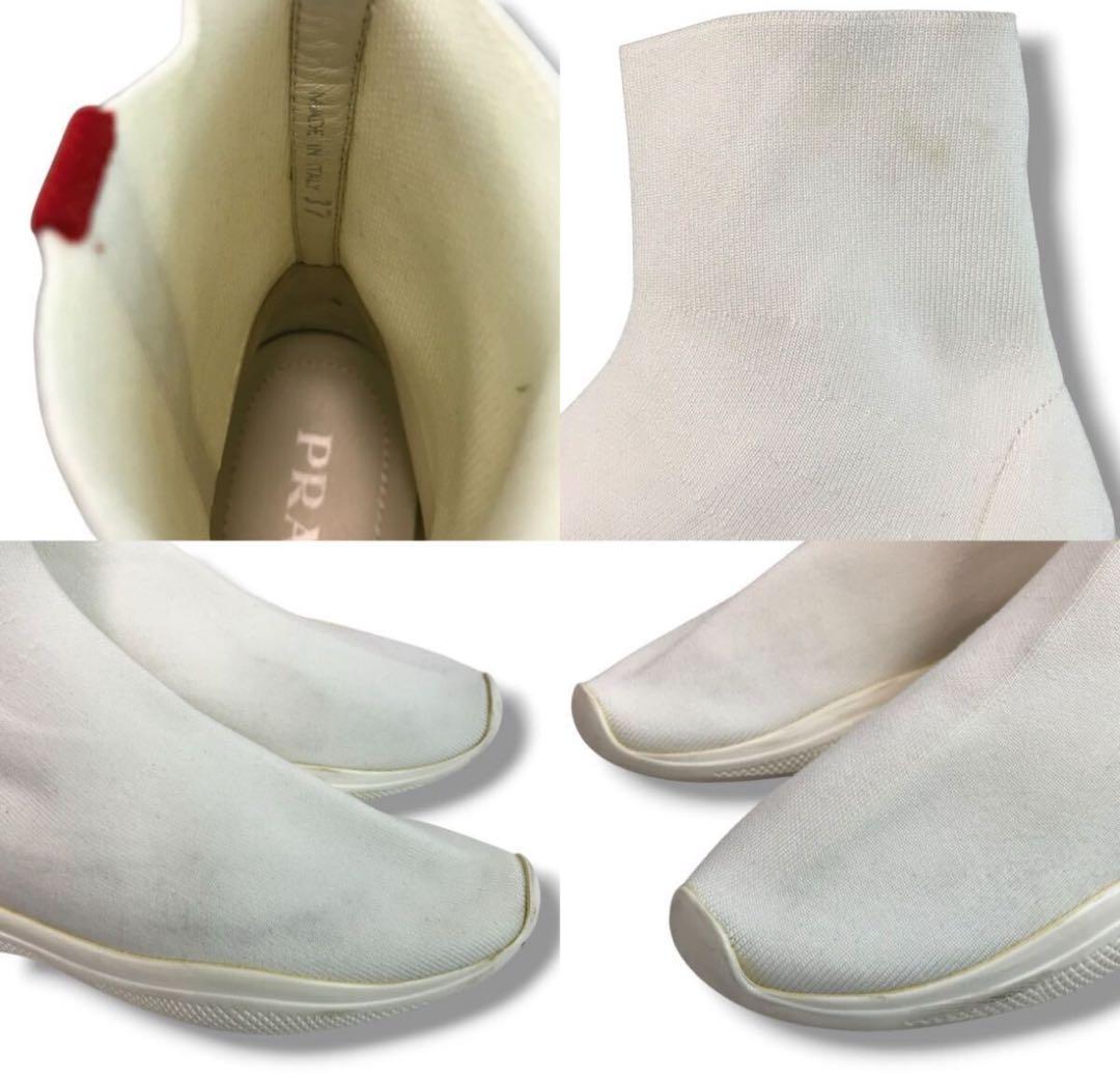 PRADA】プラダ❤️ソックススニーカー・ショートブーツ✨ホワイト 37