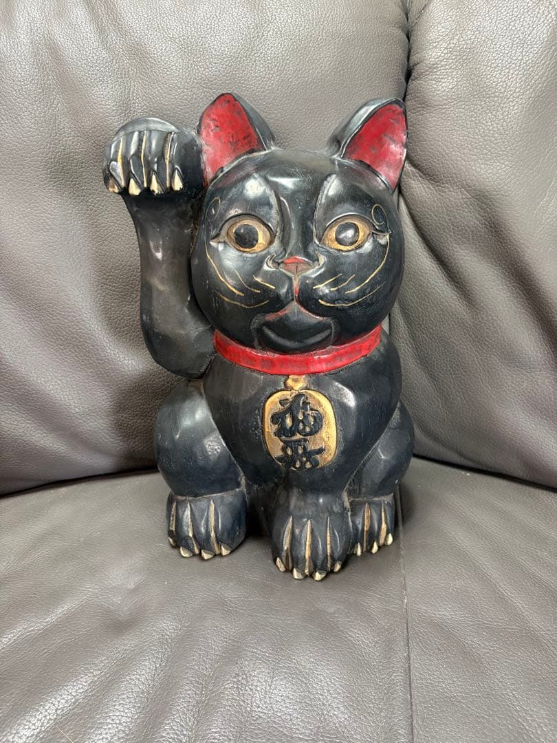 木製 黒の招き猫 置物 レトロ - メルカリ