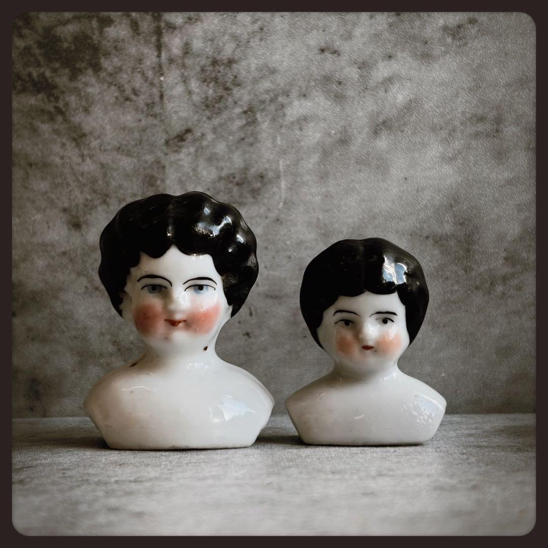 アンティーク チャイナヘッドドール ヘッドパーツ2個セット ビスクドール