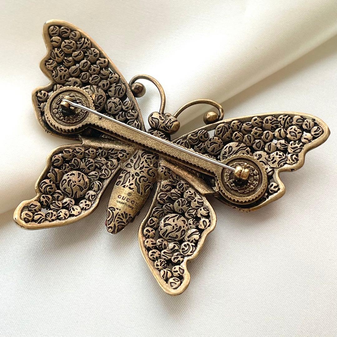 希少 GUCCI グッチ ブローチ 蝶 バタフライ マルチカラー ストーン