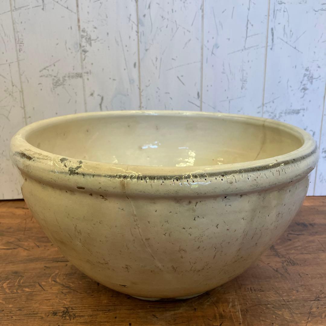 昭和レトロ 陶器製 こね鉢 睡蓮鉢 メダカ鉢 鉢 水鉢 白 瓶 古道具 古民