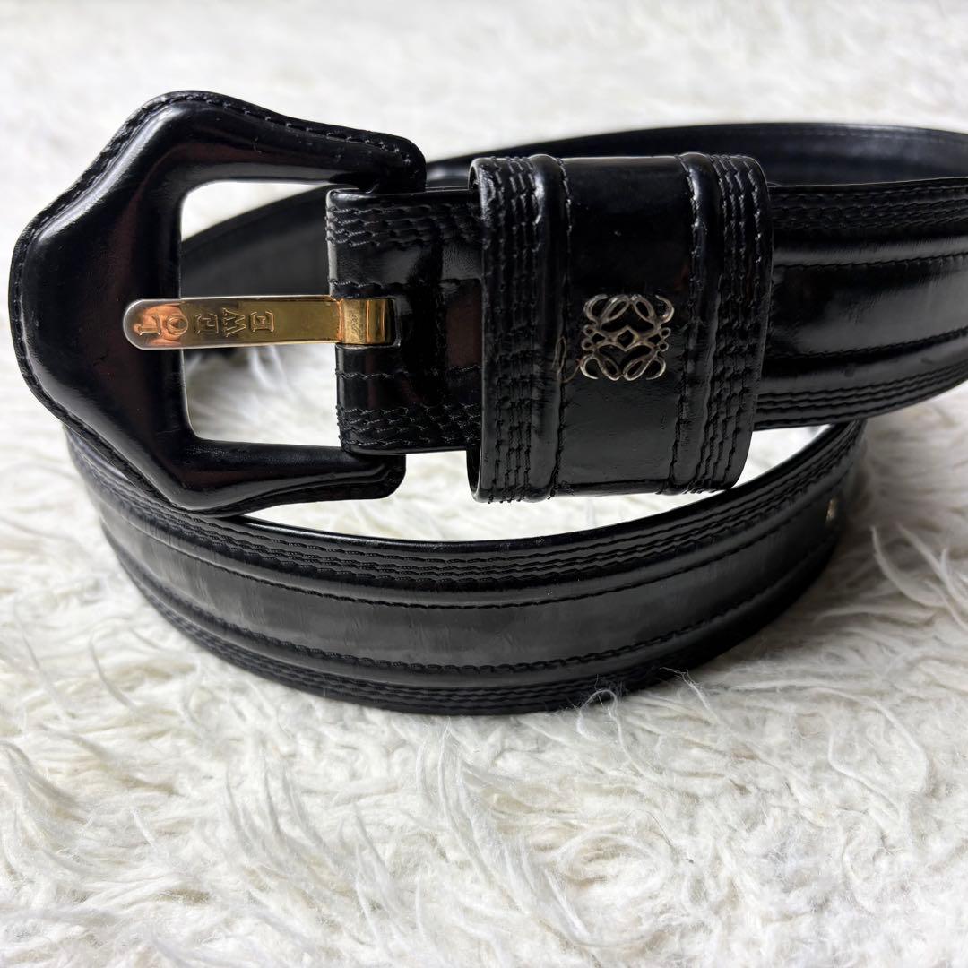 LOEWE ロエベ アナグラム 黒 レザー 太ベルト サイズ70 スペイン製