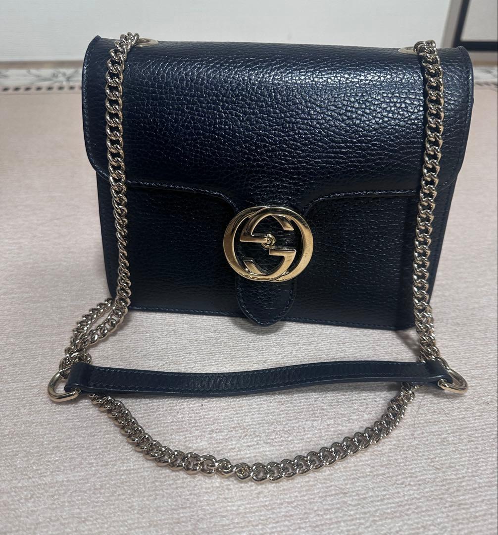GUCCI インターロッキング ブラック ショルダーバッグ GUCCI グッチ インターロッキング チェーンショルダーバッグ