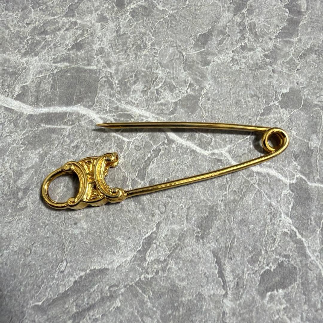 希少】CELINE セリーヌ ピンブローチ マカダム トリオンフ ゴールド