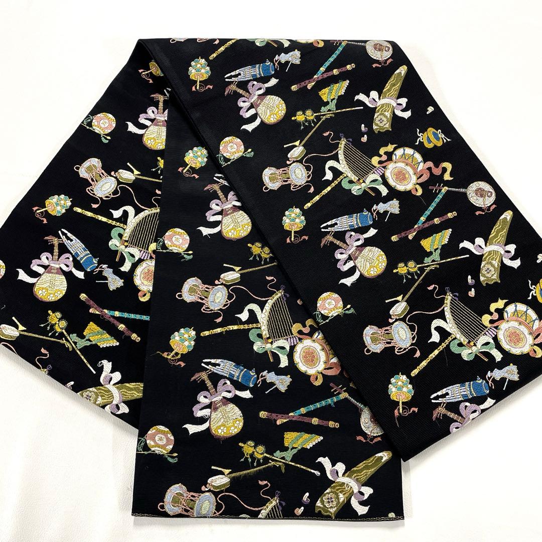 帯5956 ○山下織物謹製 高級 正絹 雅楽器集め 六通 袋帯 - メルカリ