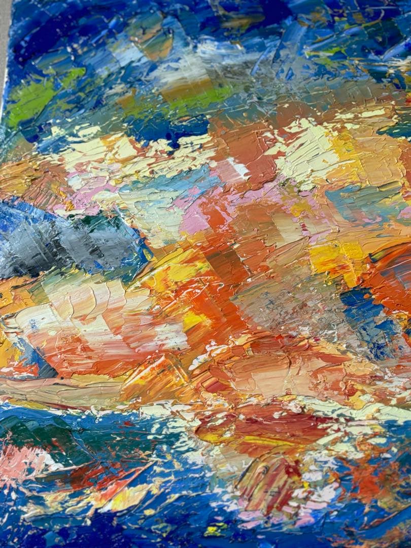 絵画　原画　油絵　抽象画　アート　「海に溶ける太陽」　二瓶智仁作