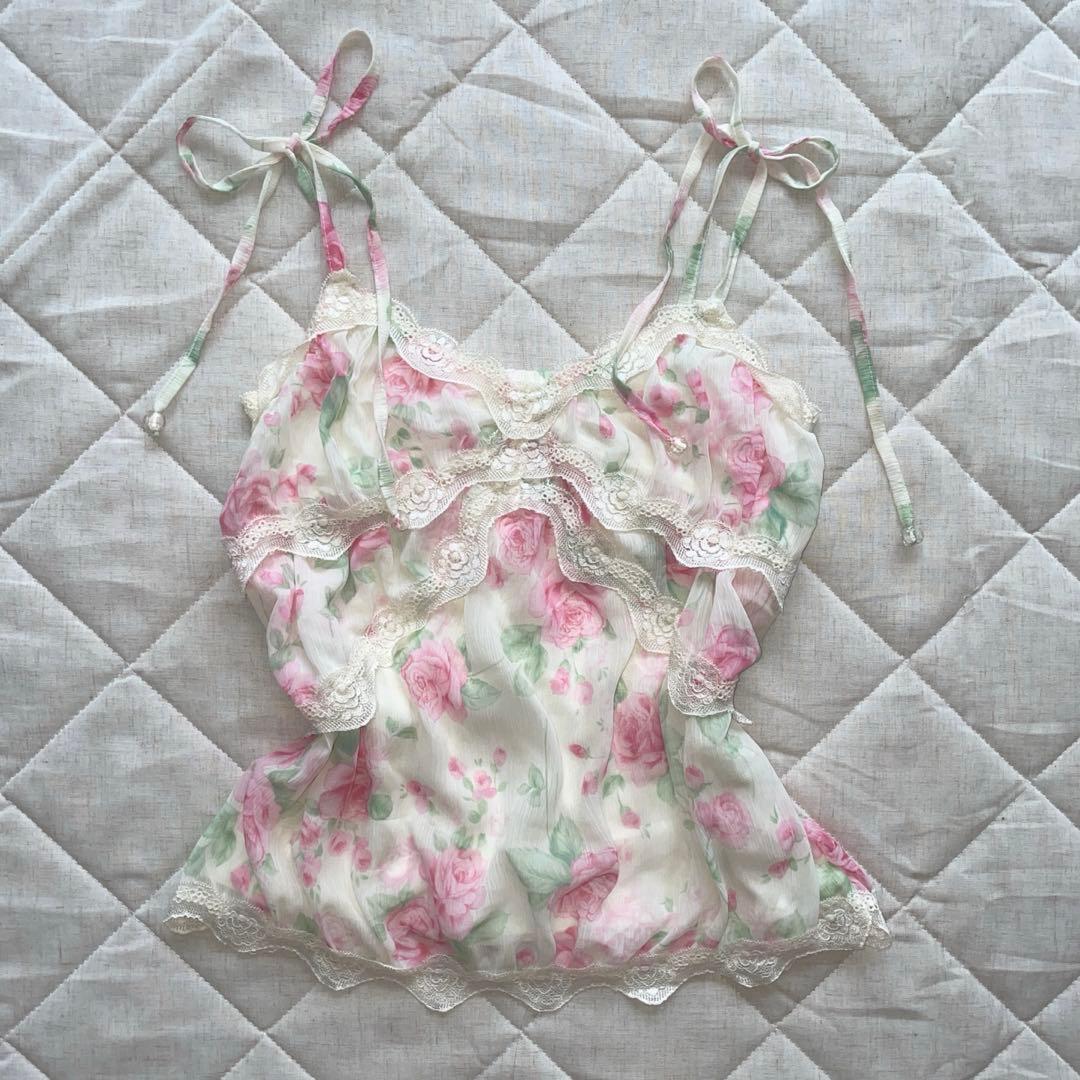 00s LIZLISA 旧タグ ローズ柄 シフォンレースキャミ 姫系 - メルカリ
