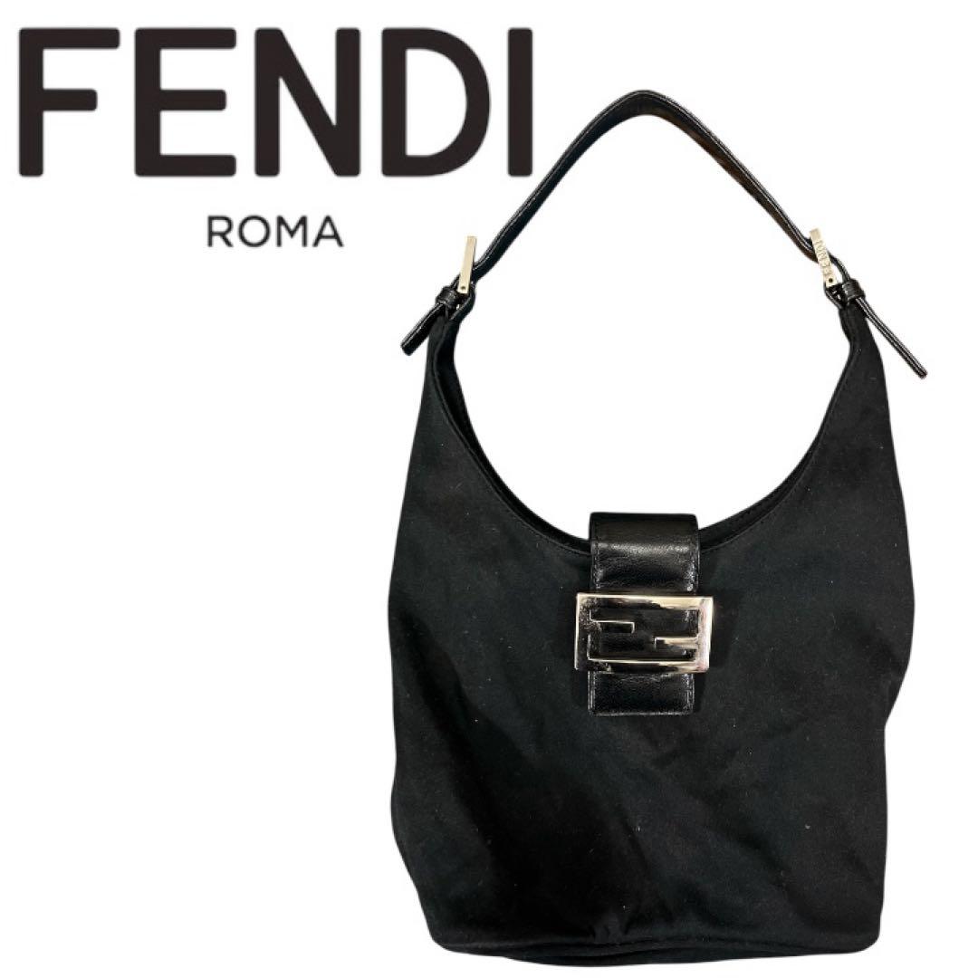 FENDI フェンディ コットン ブラック マンマバケットショルダーバッグ