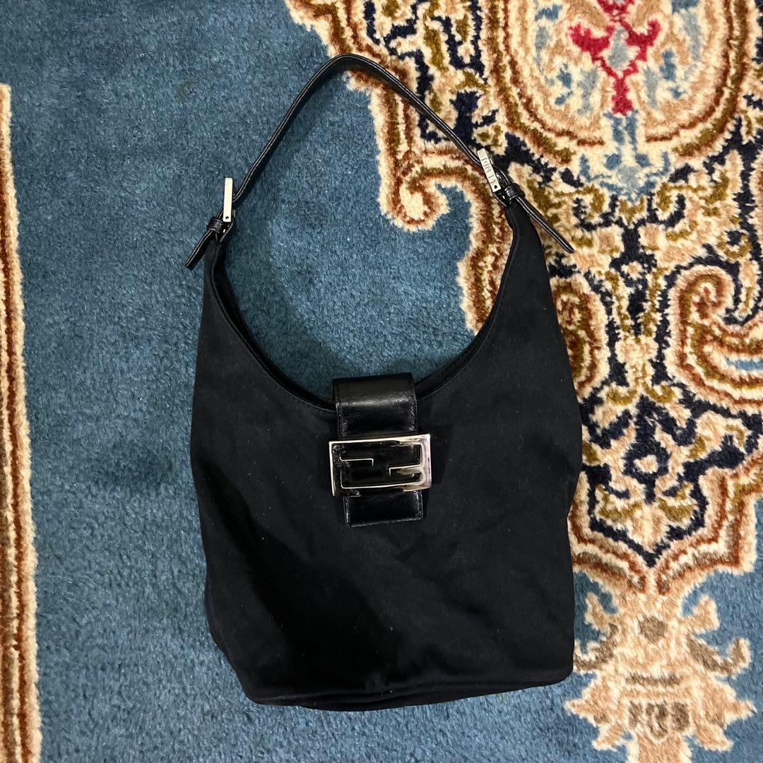FENDI フェンディ コットン ブラック マンマバケットショルダーバッグ