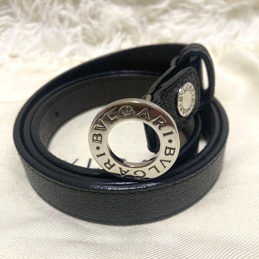 美品✨BVLGARI サークル ロゴバックル ベルト 黒 レザー 93cm