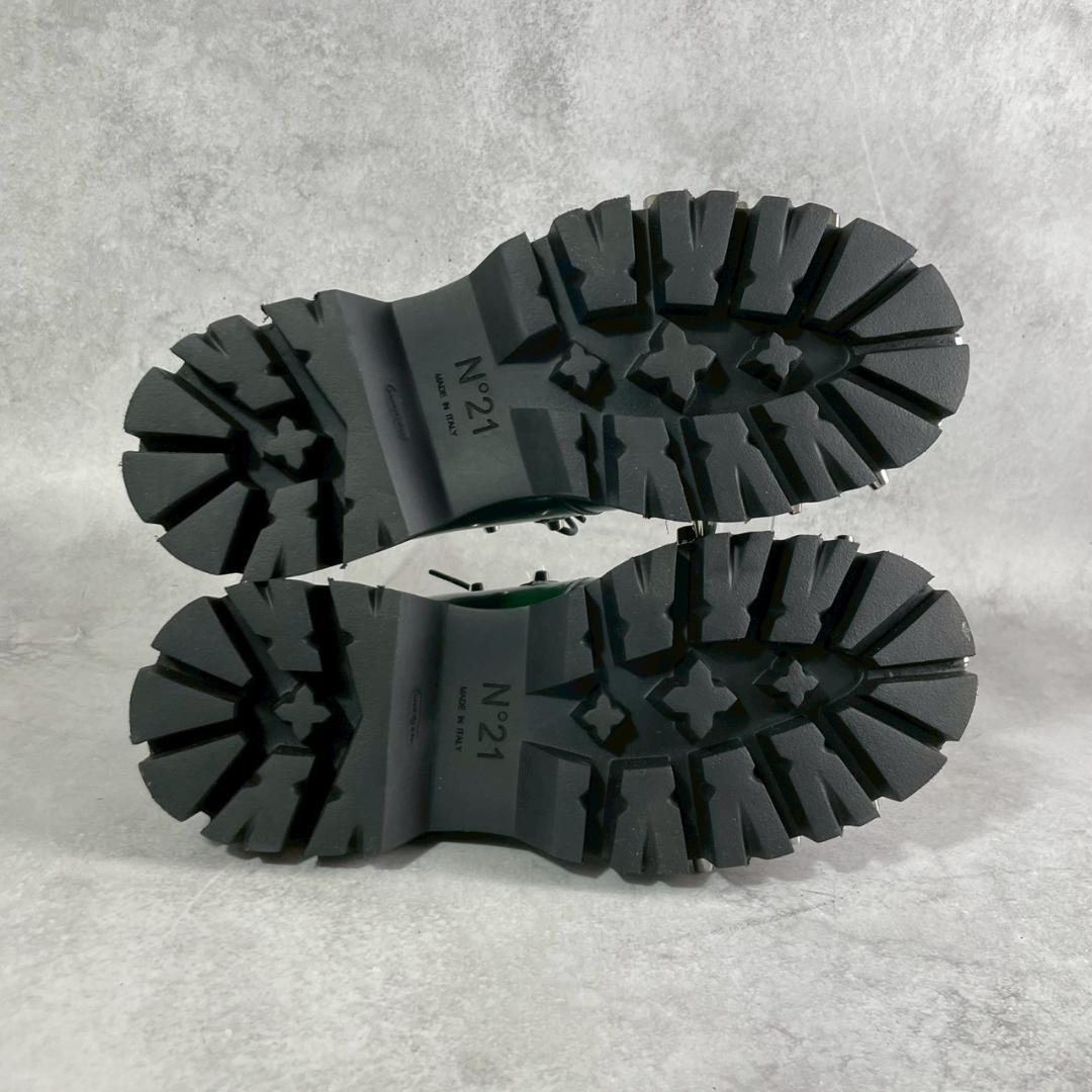 未使用 N21 スタッズ 厚底 ダービー レザー レースアップ グリーン 緑