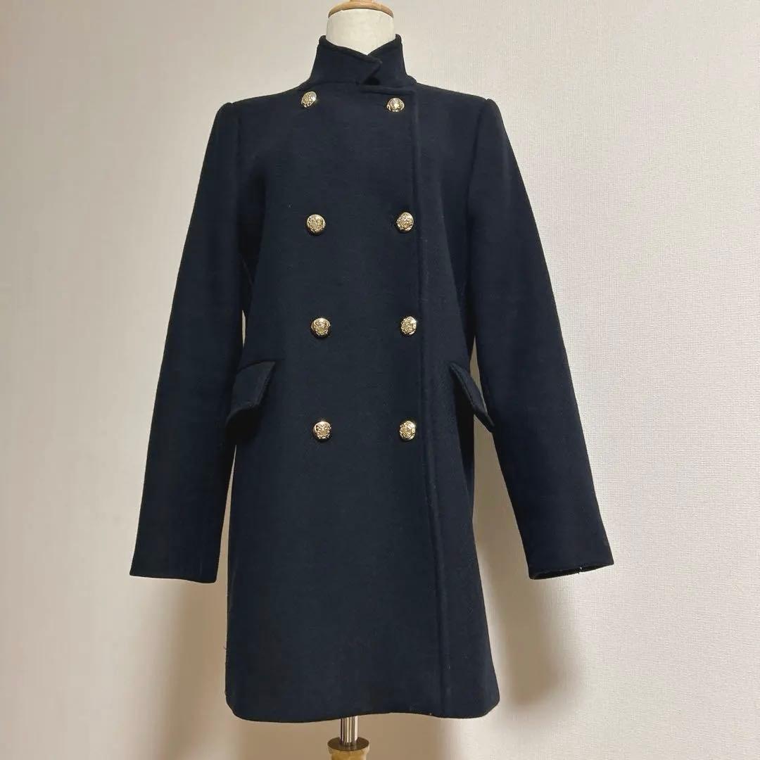 ZARA ザラ ウール混紡ダブルブレストコート 金ボタン 紺 L - メルカリ