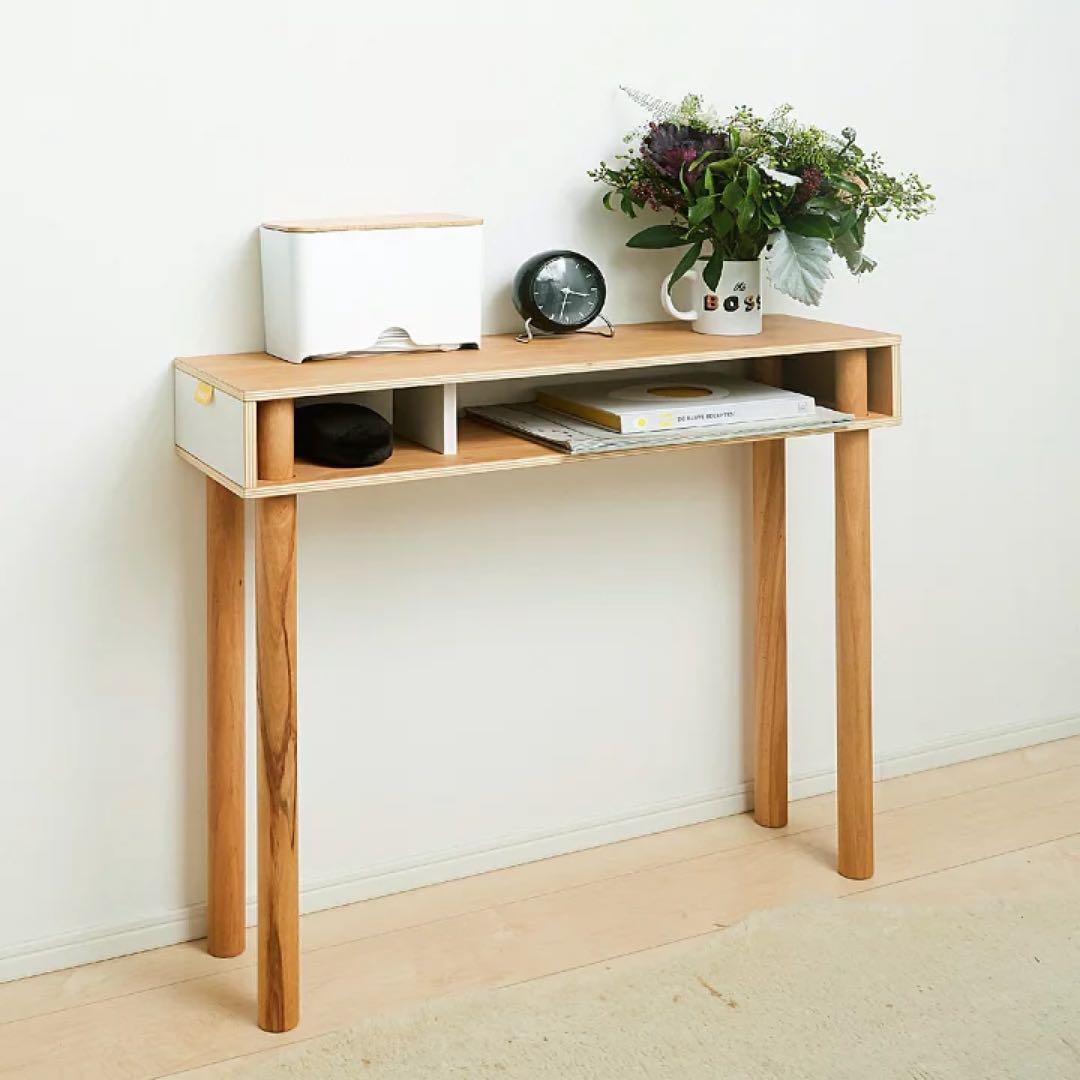 イデアコ】ideaco 机 パソコン台 天然木 勉強机 キャビネット