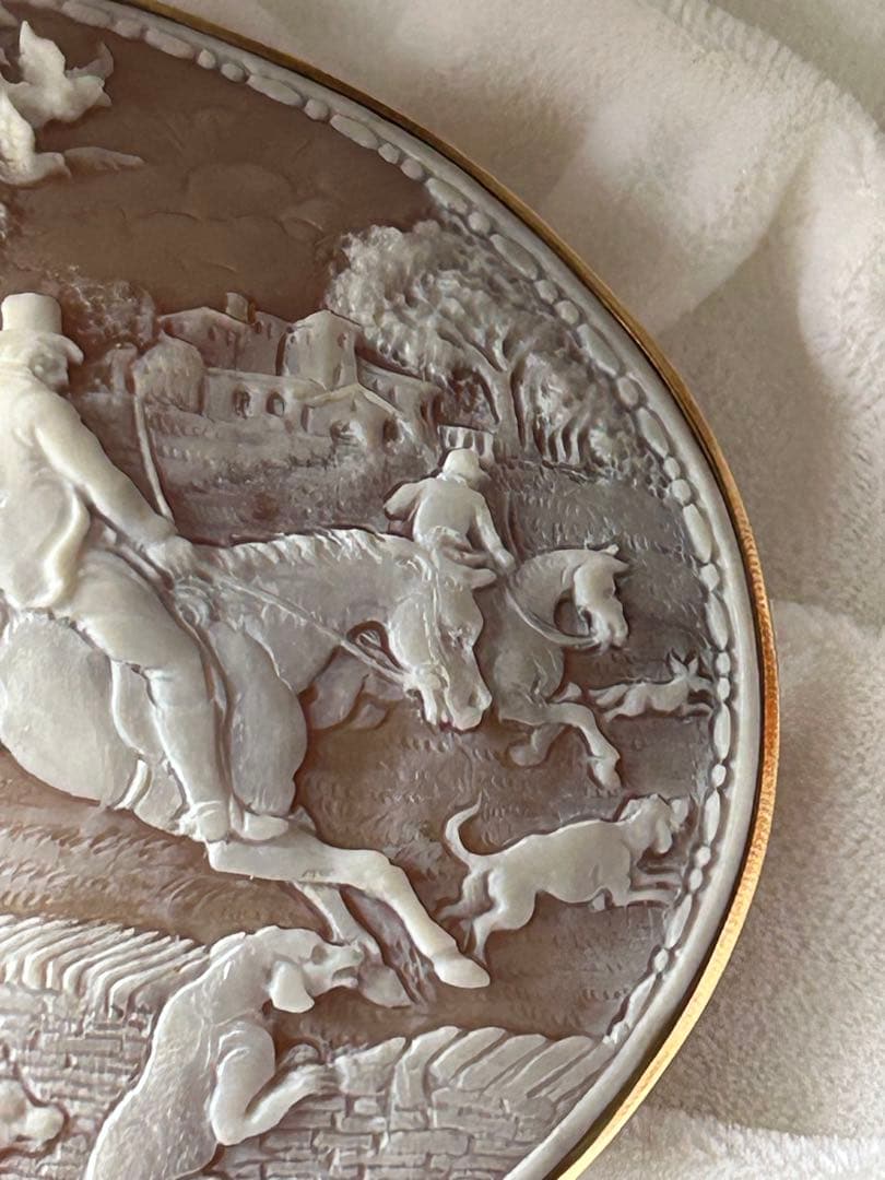 スーパービッグサイズ　シェルカメオ　狐狩り　緻密　精巧　臨場感　うっとり♡