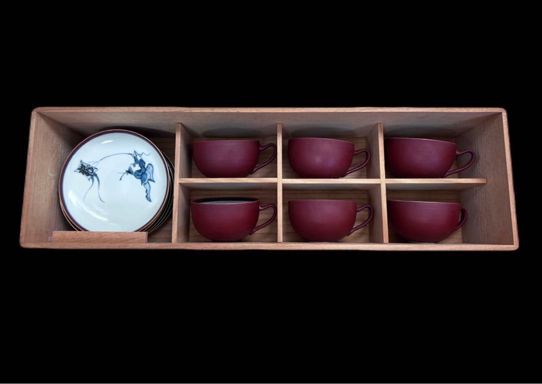 清水焼 京焼 平安瑞昭造 珈琲碗　6客セット 人物絵 大野瑞昭　 -315-