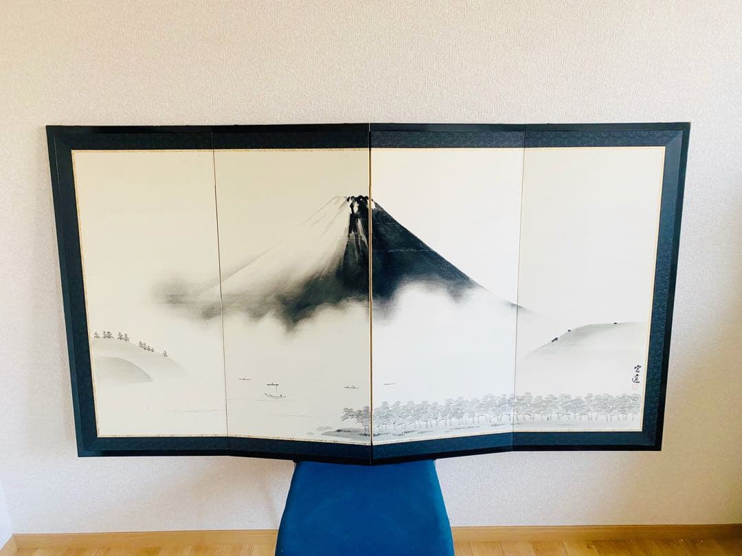 富士山 水墨画 折りたたみ式屏風 160cm x 90cm 富士山 水墨画 折りたたみ式屏風 160cm x 90cm