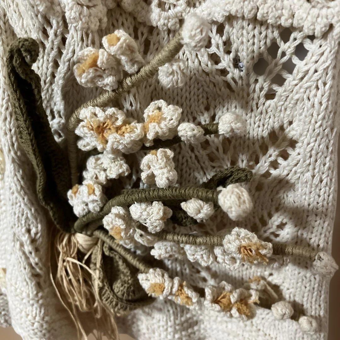 ビンテージ ピンクハウス 透かし編みカーディガン 花飾り付き