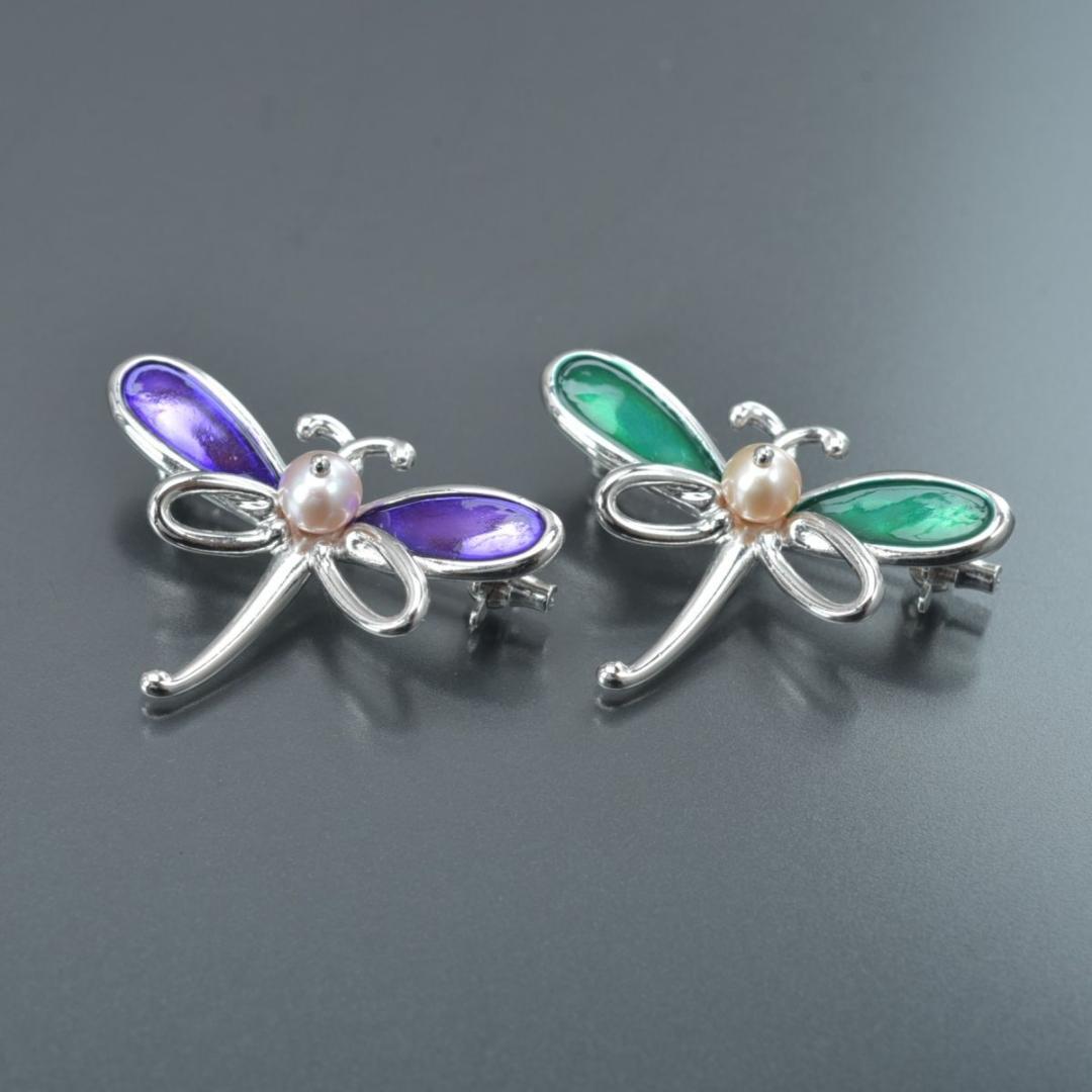 美品 TASAKI ブローチ トンボ 2個セット パール幅5.0mm SV 緑紫の通販