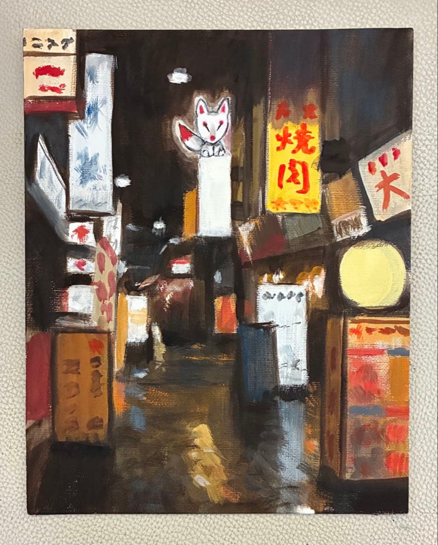 合作アクリル画　イワフネカナメ x モモ