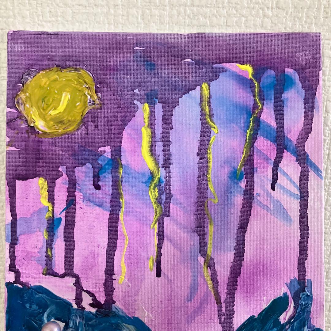 小4娘の絵 嵐の海 キャンバスボード縦25.5cm 横20.5cm