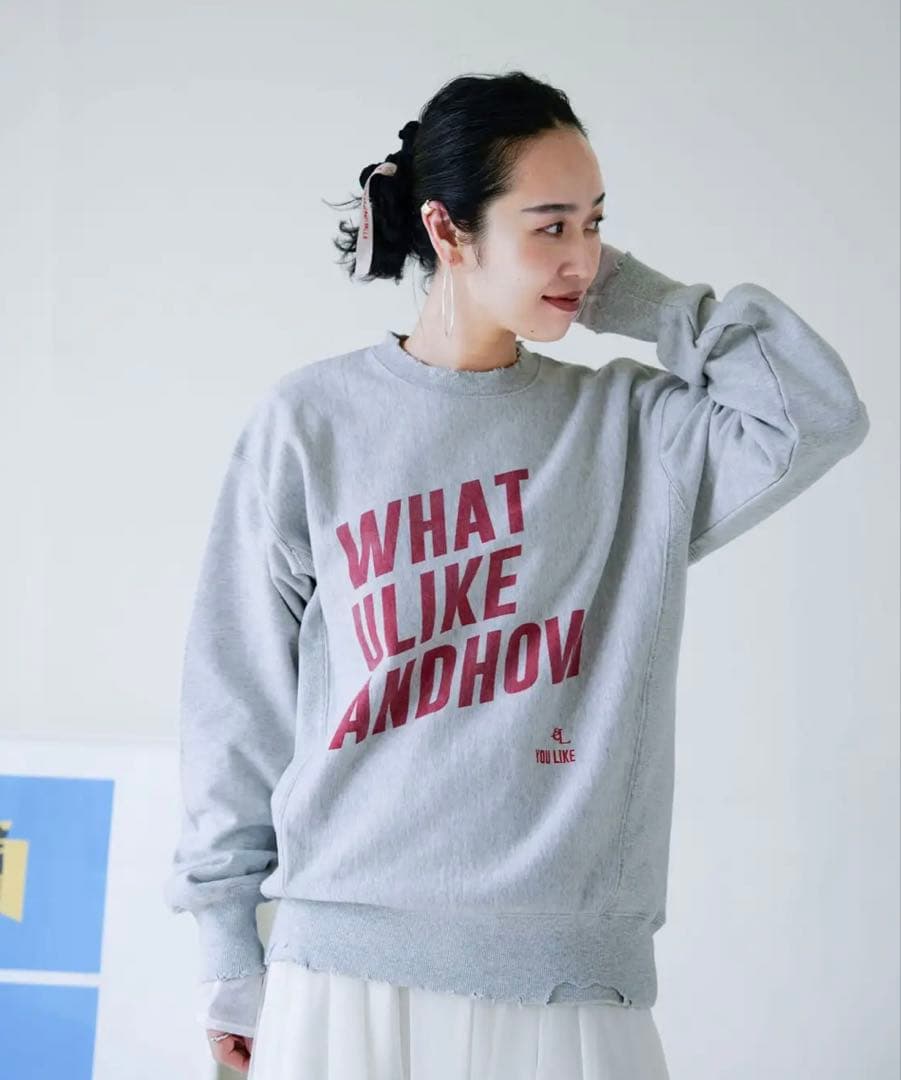 eL】JEANASISロゴスウェットプルオーバーeL×おねグレーeL×ONE