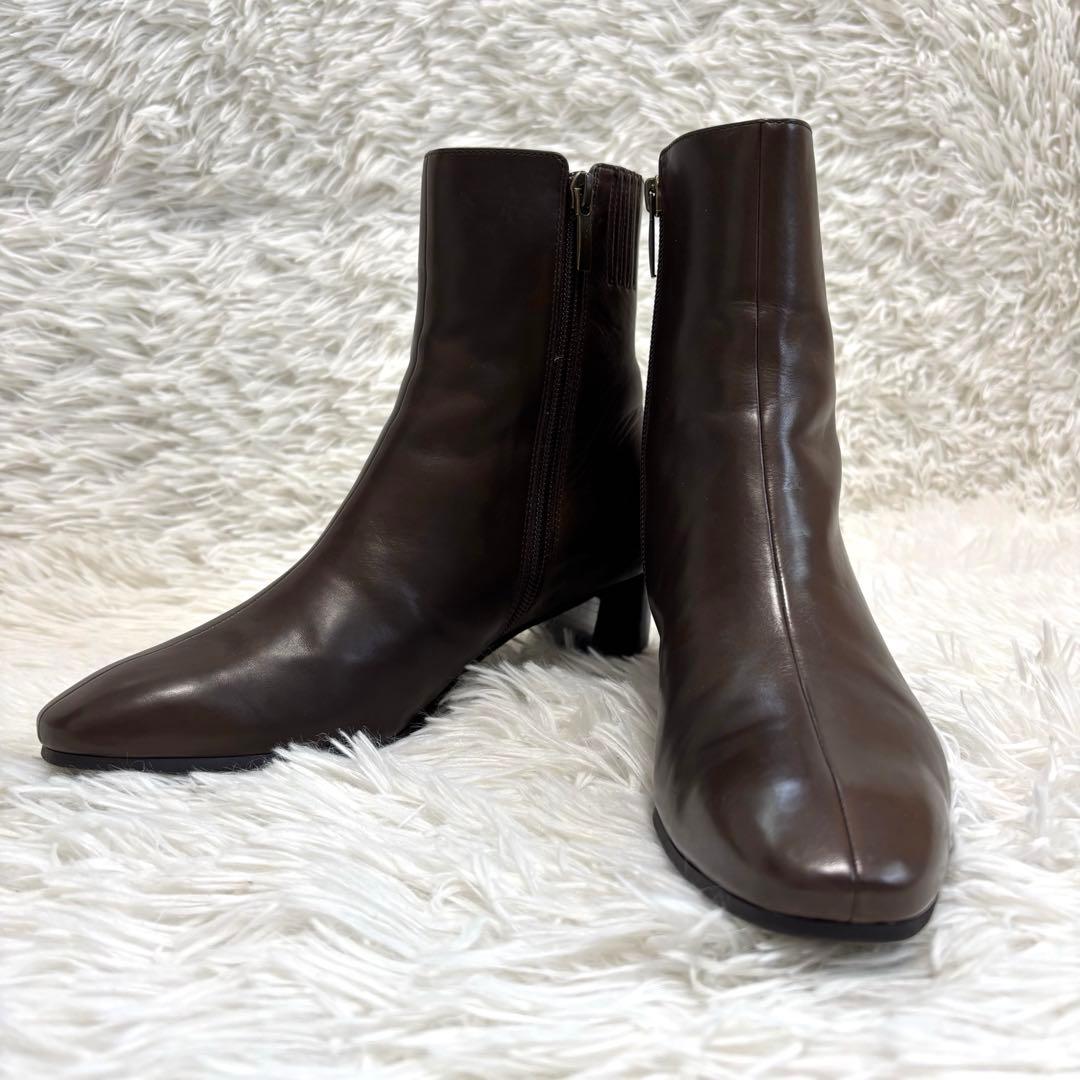 極美品☆YOSHITO ショートブーツ 本革 柔軟 サイドジップ ブラウン