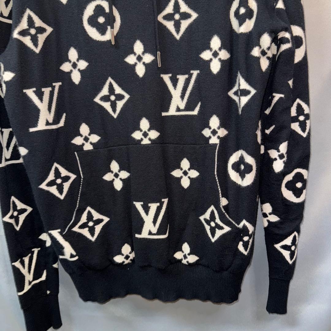 LOUS VUITTON ルイヴィトン ニットパーカー 総柄 黒 ブラック - メルカリ