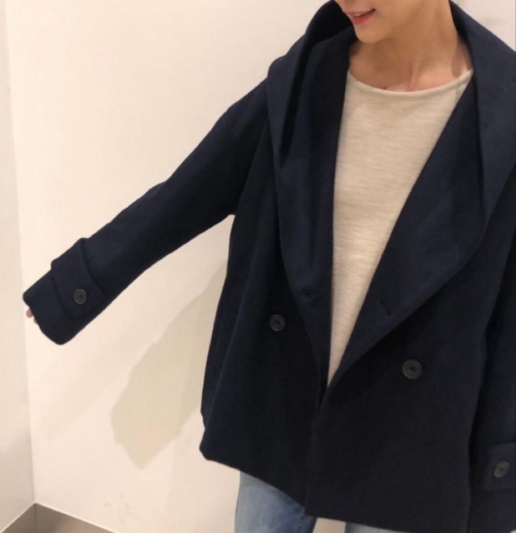 美品 ビアズリー ピーコート フード付き ショートコート ネイビー