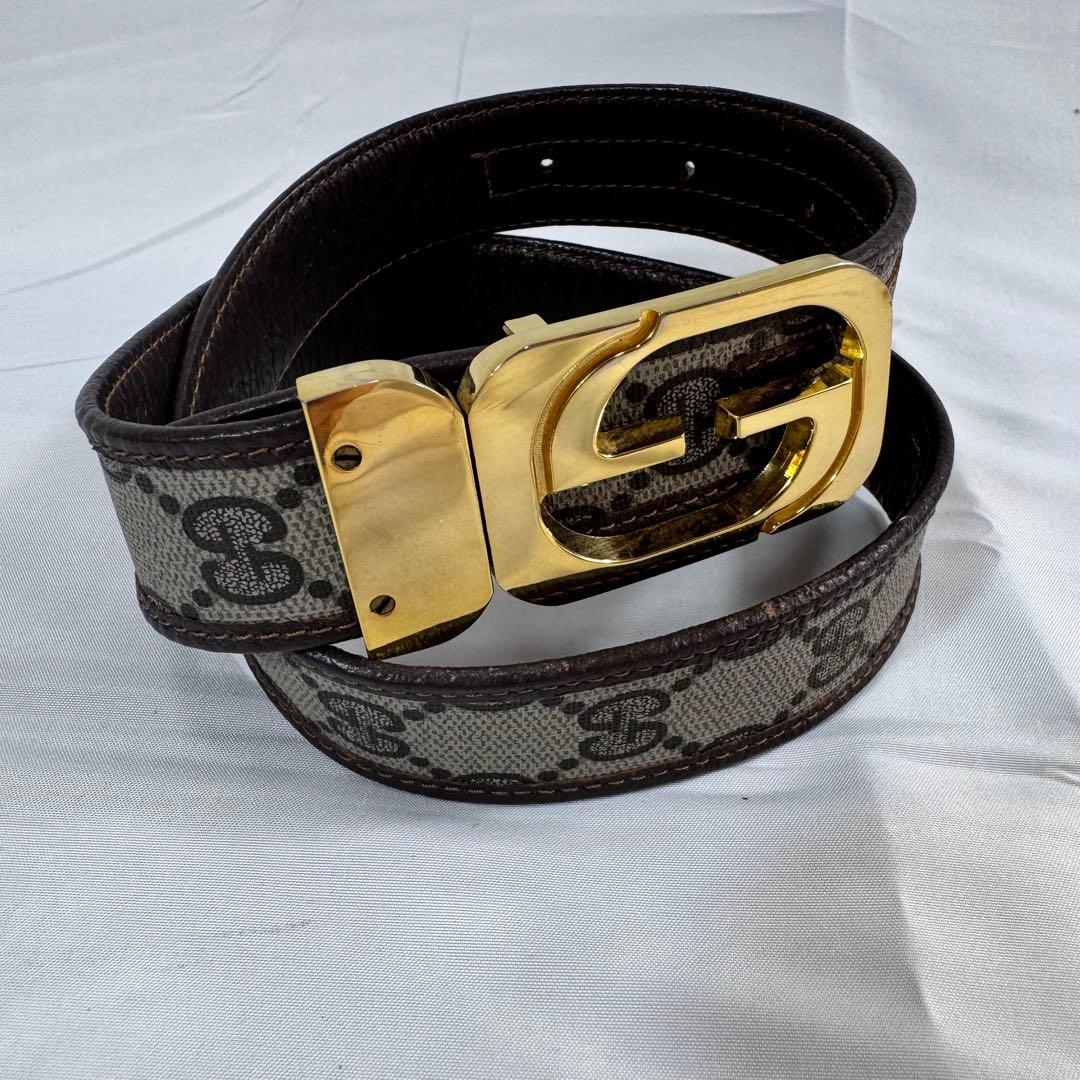GUCCI 】グッチ GGスプリーム リバーシブルベルト ゴールド金具 茶系