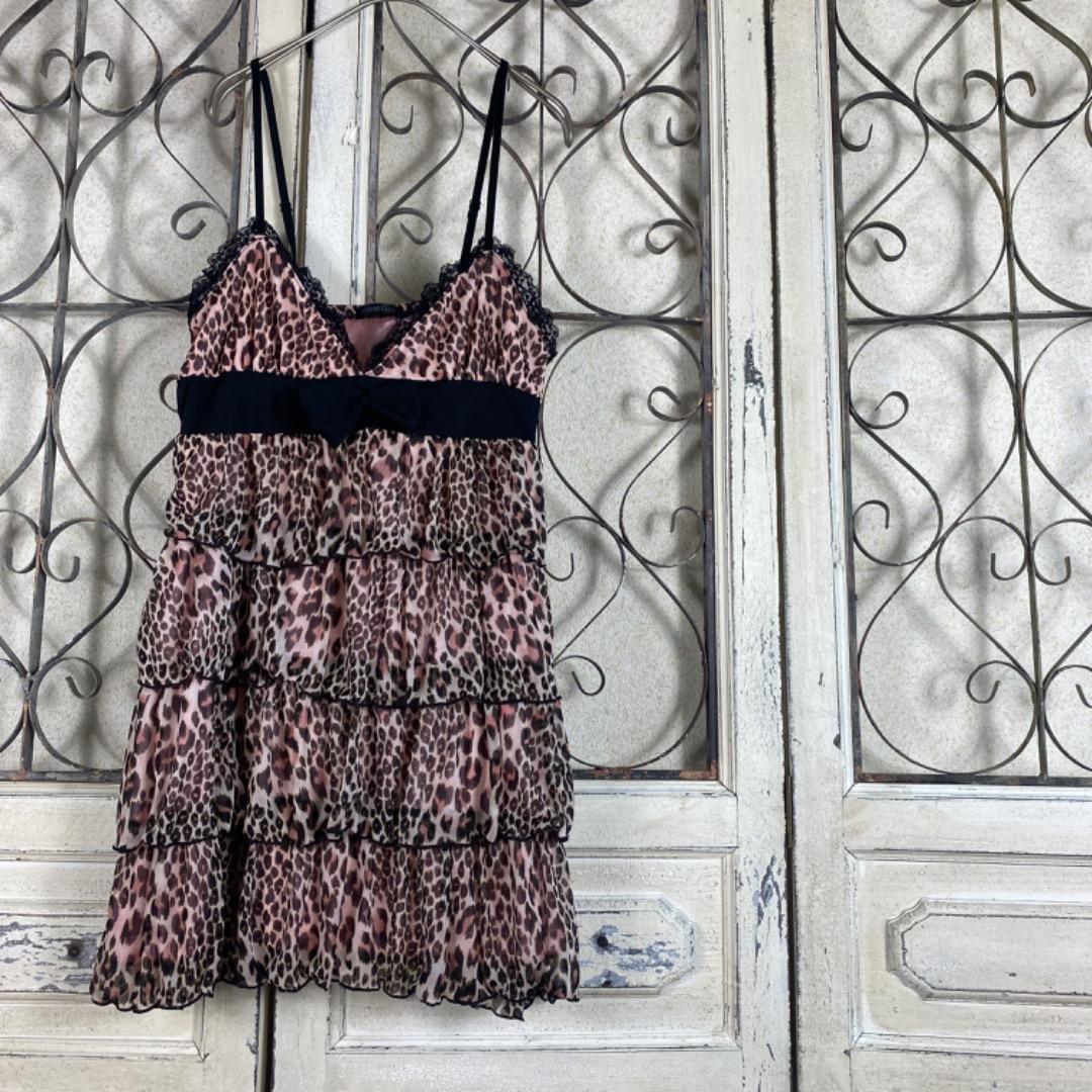 CORNFLAKE 姫ギャル y2k ヒョウ柄 ティアード キャミワンピース - メルカリ