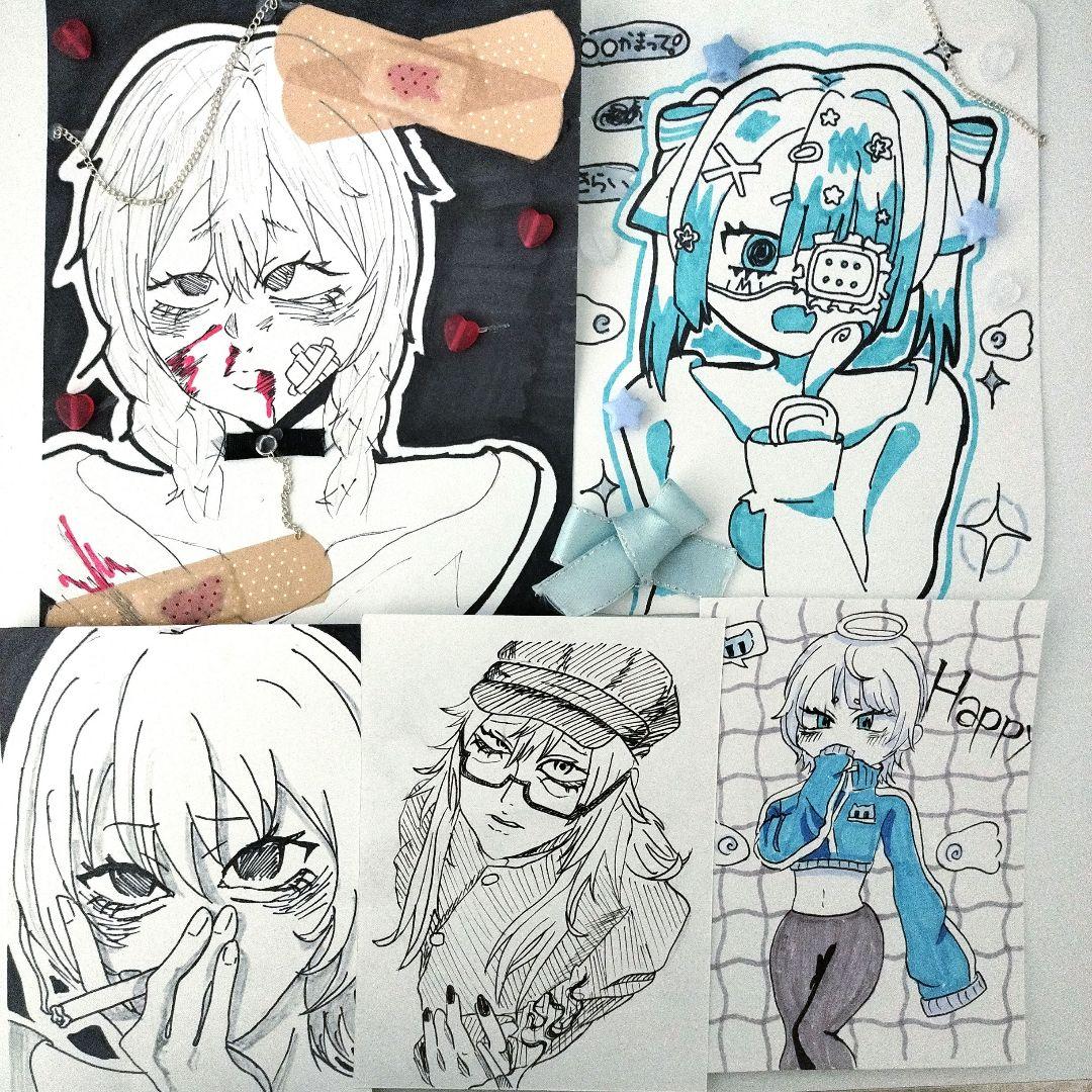 オリジナル手描きイラスト 5点まとめ売り - メルカリ