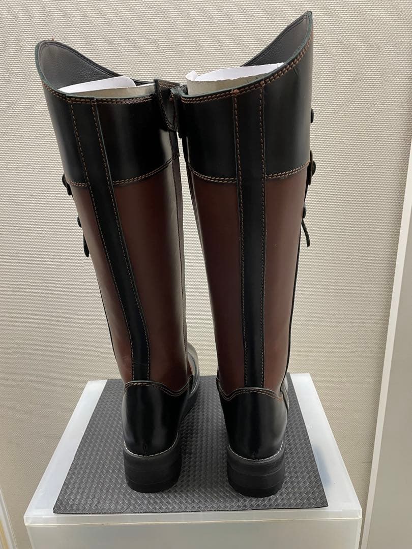 厚底牛革レディースバイク用ロングブーツ