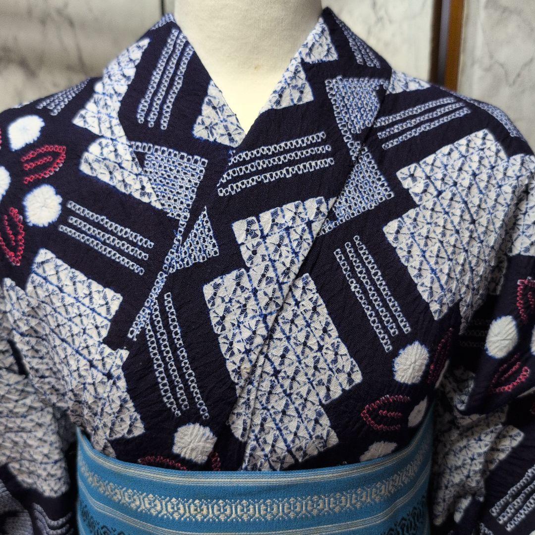 濱文子様ご購入高級有松絞り 肩当て居敷き当て付き 一部しつけ糸有り美