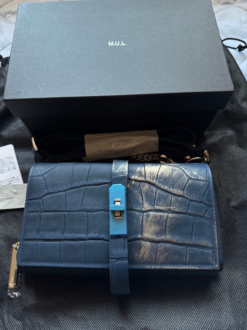 M.U.L エムユーエル ウォレットチェーンショルダー クロコ ネイビー