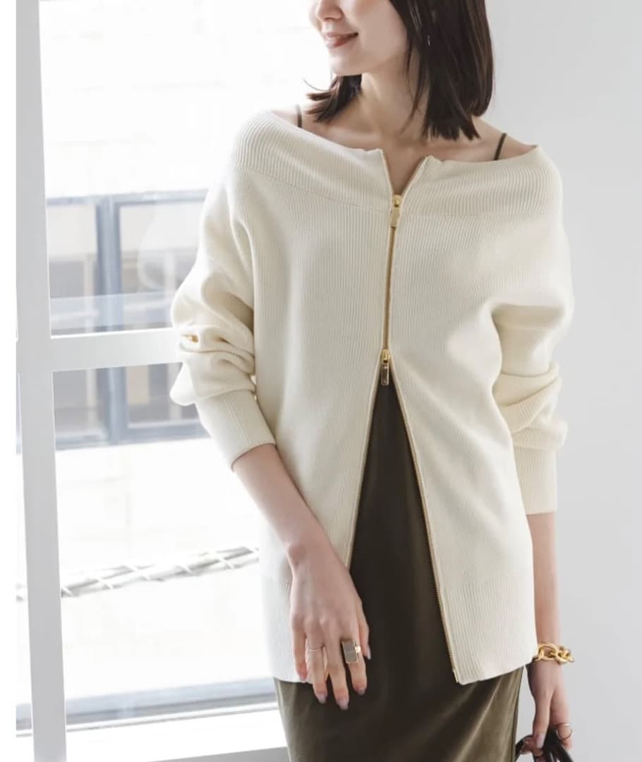 noble フロントジップボートネックニット ホワイト - メルカリ