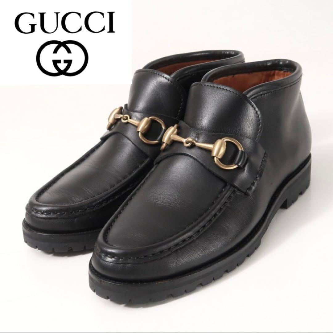 【美品】GUCCI グッチ ホースビット チャッカブーツ レザー ブラック グッチ ホースビット チャッカブーツ ブラック サイズ40.5E - 中古革靴