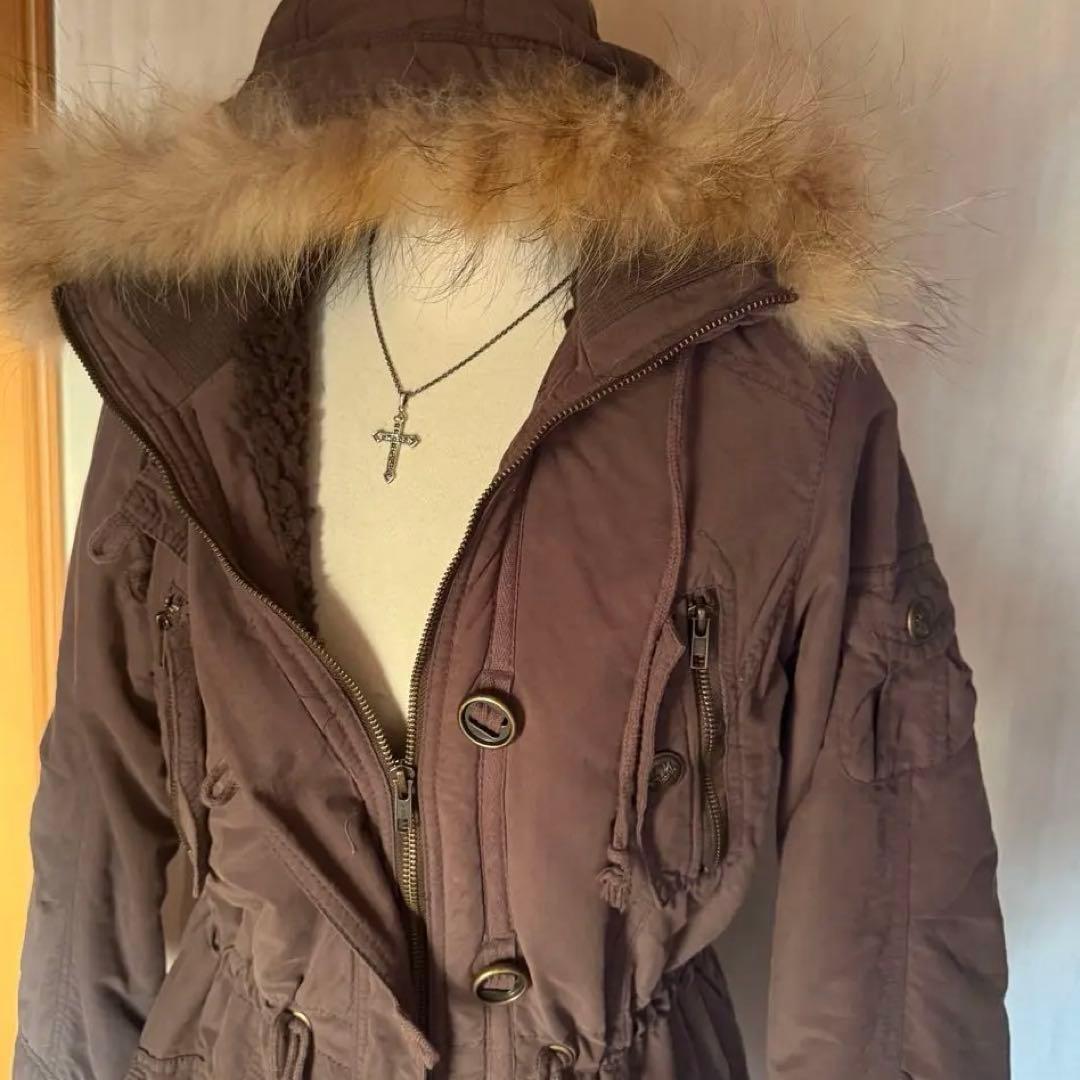 y2k military グランジ ミリタリージャケット カーキ ファー ボア