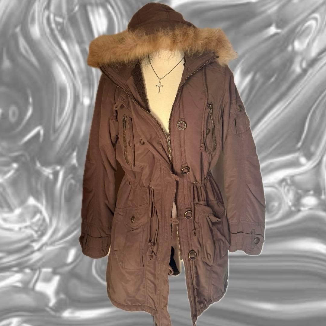 y2k military グランジ ミリタリージャケット カーキ ファー ボア