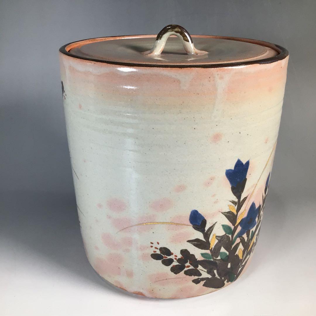 N723 水指 『菰山窯 宮田豊造』『金彩秋草文』『一重口水指』 共箱