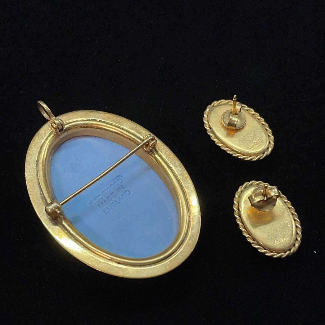 3638 ウェッジウッド ジャスパー ピアス ブローチ ペンダント K14GF