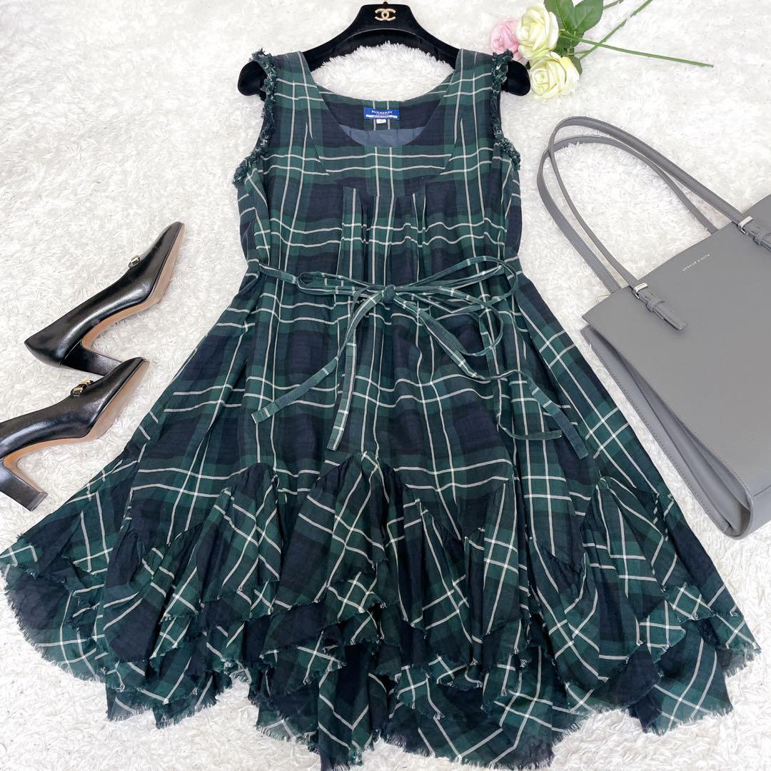 美品】バーバリー ブルーレーベル 膝丈 フリル ノバチェック