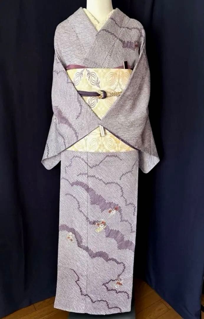 訪問着】身丈お直し料金・補正着 疋田本鹿子総絞り 花柄日本刺繍 気品