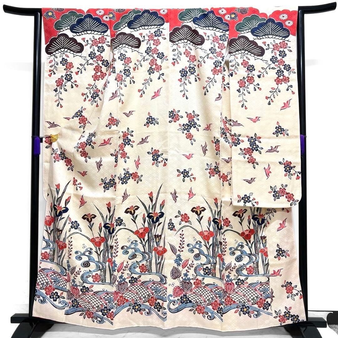 トール振袖 濃紫×藤色 花吹雪 流れ模様 身丈168 裄63 袖丈107