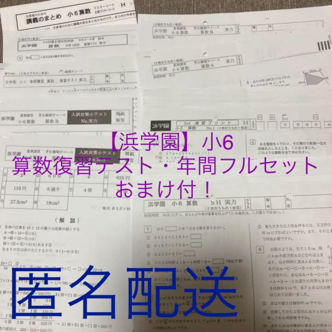 no22503104_【浜学園】小6　算数復習テスト・年間フルセット　おまけ付！ 浜学園 小6 2025年度 実力テスト 復習テスト 算数 Sクラス 平均点付き