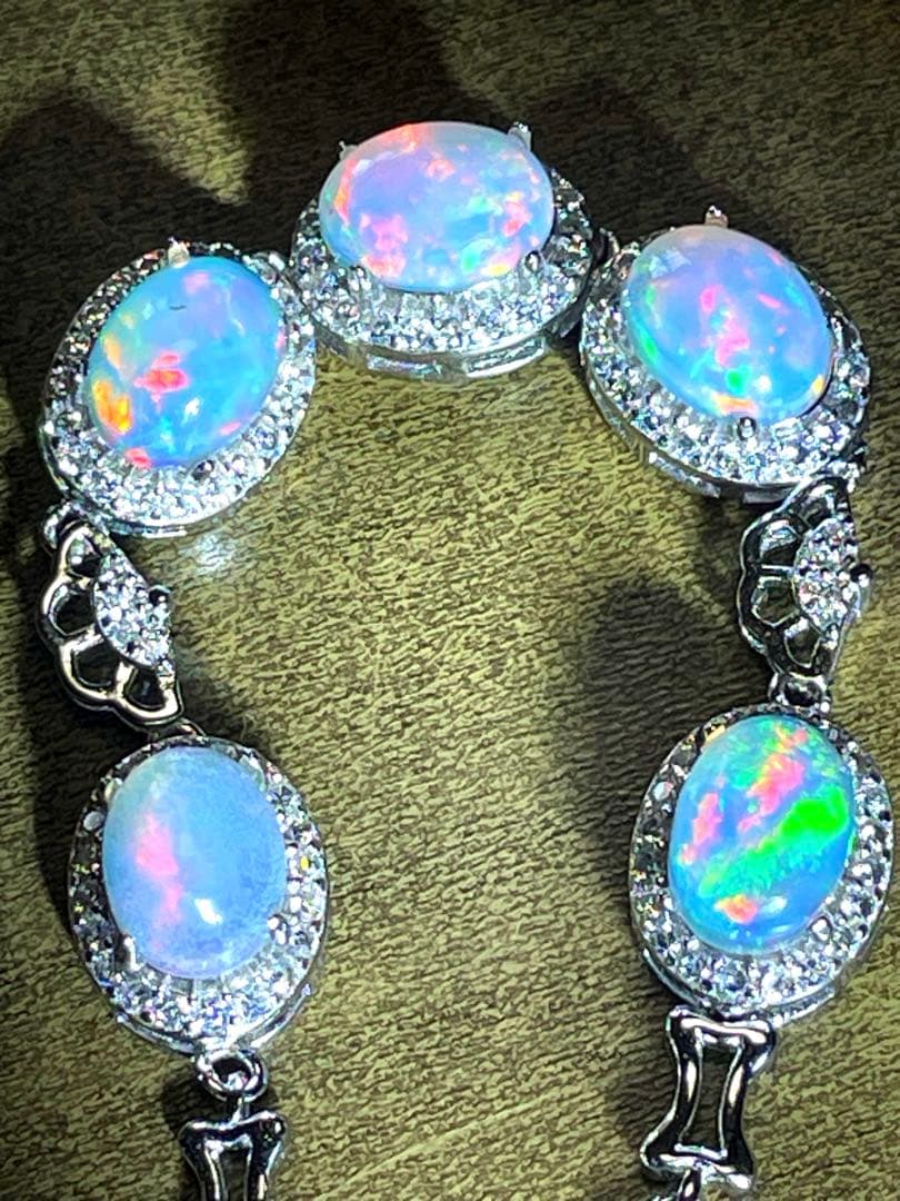 プレシャス オパール5粒ブレスレットS925（新品未使用）高品質！虹色遊