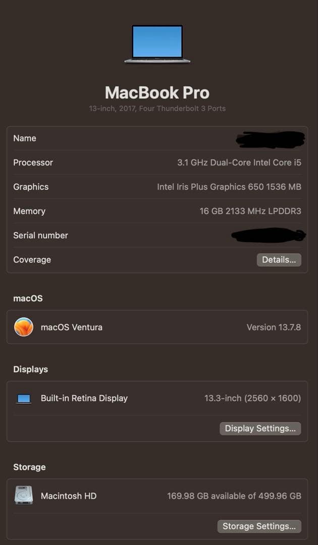 MacBookPro 2017 3.1GHzi5 16GB 512GB US配列